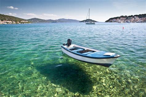 Boat Floating On Crystal Waters Tisno Croatia Stock Image Image Of
