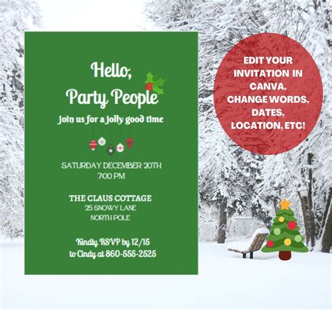 Editable Christmas Party Invitation Template Hello Party People Customize Instant Download Canva