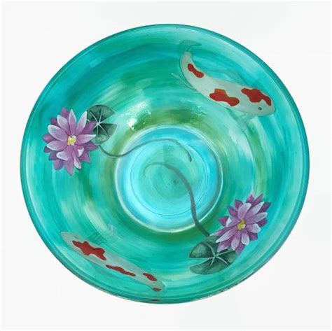 Hand Painted Glass Art Bowl Koi Pond Design Etsy Art Bowls Hand