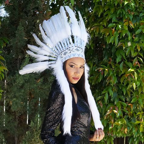 Feather Tribal Headdress Native American Inspired White Feather