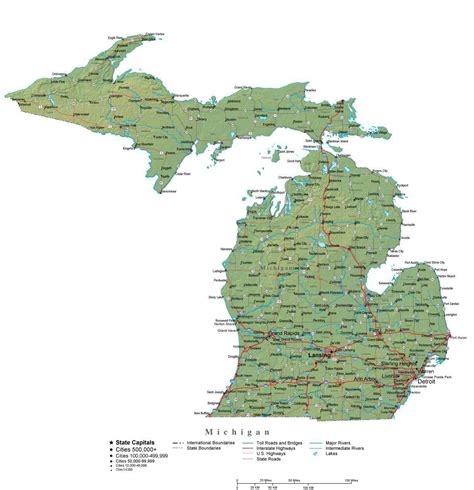 Michigan Illustrator Vector Map With Cities Roads And Photoshop