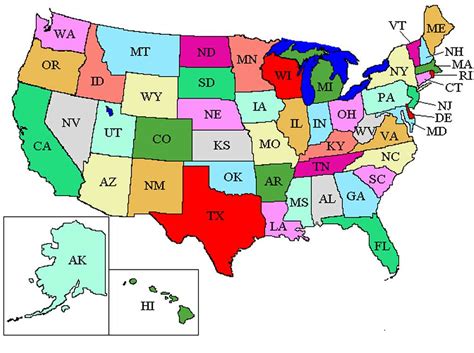 50 States Usa Map United States Map Colorful Map Chil