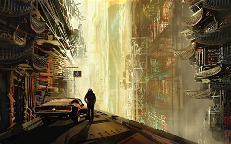 1440x900 Ancient Cyberpunk Futuristic City Hoodie Boy 4k Wallpaper