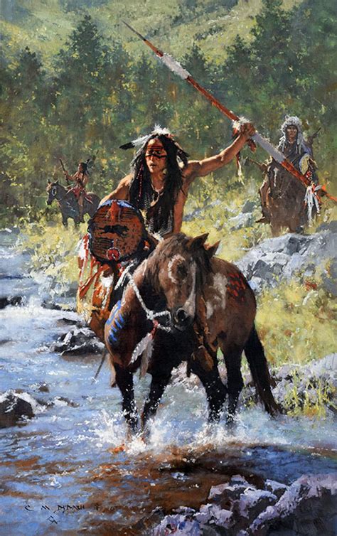 A Warrior Unafraid Oil On Linen By C Michael Dudash Kp Native American Paintings Native