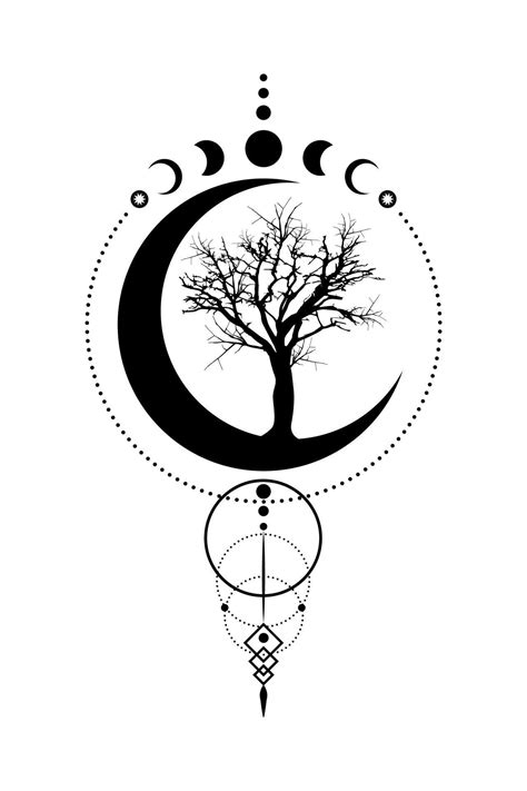 Mystical Moon Phases Tree Of Life Sacred Geometry Triple Moon Half