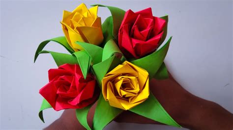 Cara Membuat Bunga Mawar Style Origami Diy Paper Rose Flower Youtube