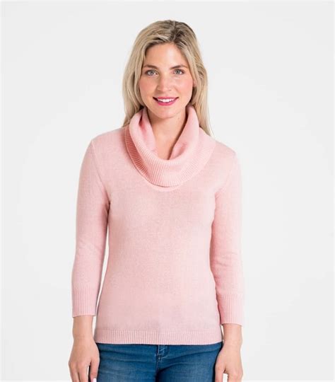 Pale Pink Womens Cashmere Merino Cowl Neck Jumper Woolovers Uk