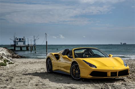 1280x720 Resolution Yellow Ferrari 458 Italia Car On Seashore Near