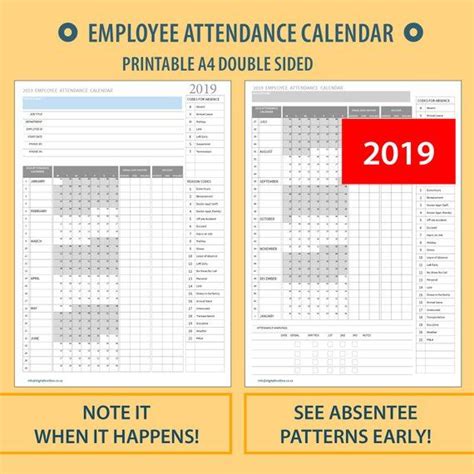 2021 A4 Printable Employee Attendance Absentee Etsy Calendar