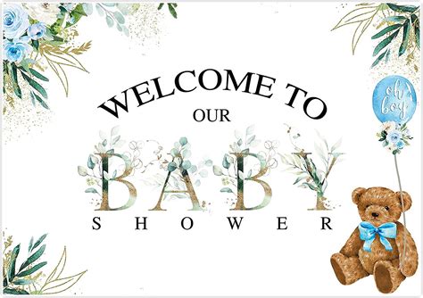 Allenjoy 7x5ft Greenery Bear Baby Shower Backdrop For Welcome Oh Boy