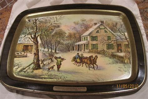 Currier And Ives Tray American Homestead Winter 1868 Christmas Metal