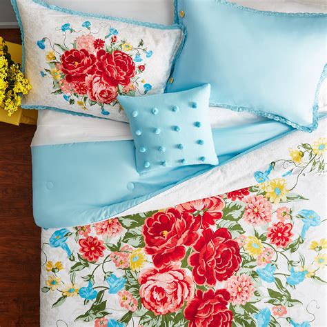 The Pioneer Woman Blue Cotton Sweet Rose 4 Piece Comforter Set King