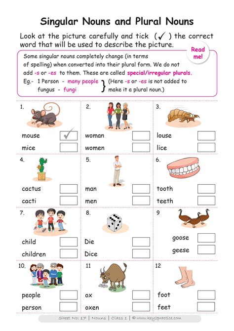English Worksheets Grade 1 Chapter Nouns Key2practice Workbooks