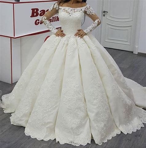 Custom made in kenya size; Vintage Long Sleeves Satin Ball Gown Wedding Dresses 2017 ...