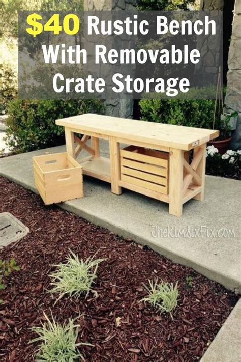 Or if you can diy your own baskets like i did, glue and nail pieces of scrap wood together like i did from my garage, and line the old buffet warmers. $40 Rustic Bench With Removable Crate Storage | Diy ...