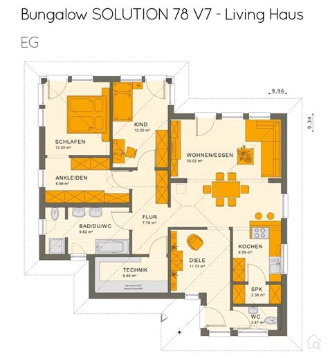 Stufenlose, fließende übergänge bieten ein höchstmaß an komfort und barrierefreiheit. Grundriss Bungalow mit Walmdach Architektur - 3 Zimmer, ca ...