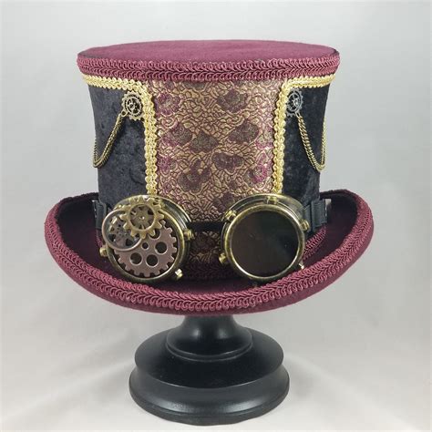 Tall Burgundy Top Hat For Steampunk Costume And Weddings Etsy Burgundy Top Steampunk