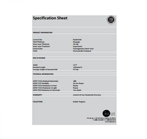 17 Specification Sheet Templates Free Sheet Templates Templates
