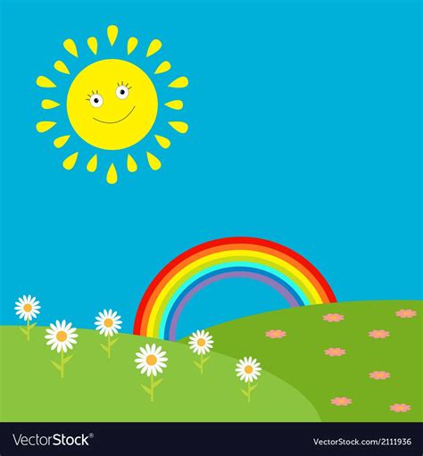 Landscape With Sun Rainbow And Flowers Download A Free Preview Or High