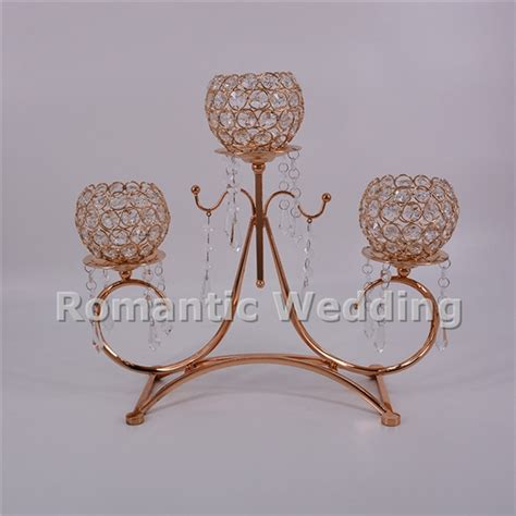 Free Shipment 10pcslots 3 Arms Gold Beaded Crystal Metal Candlestick