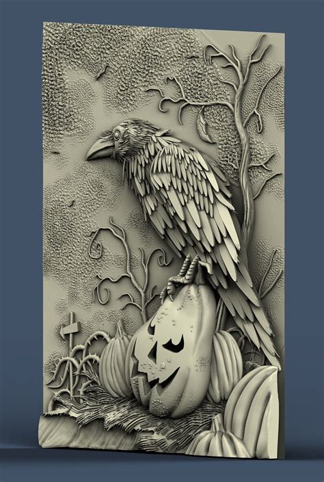 Crow Pumpkin Halloween 3d Stl Model Router Engraver Carving Etsy
