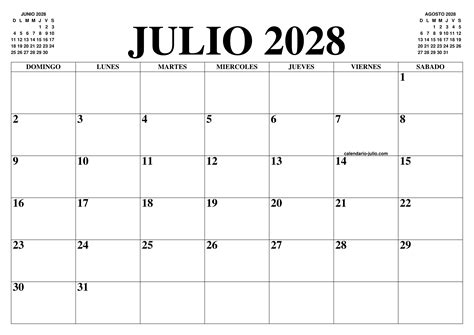 Calendario Julio 2028 El Calendario Julio Para Imprimir Gratis Mes