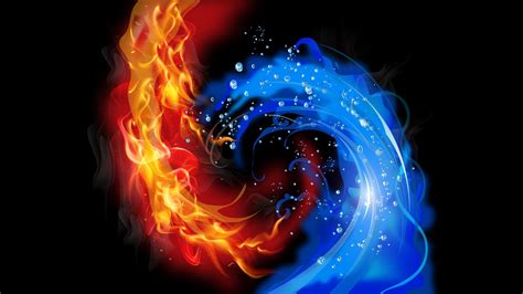 Fire And Ice Wallpaper Abstract Black Background Fire Water Hd