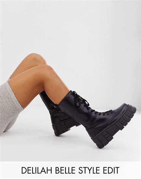 Asos Athens Chunky High Lace Up Boots In Black Lyst