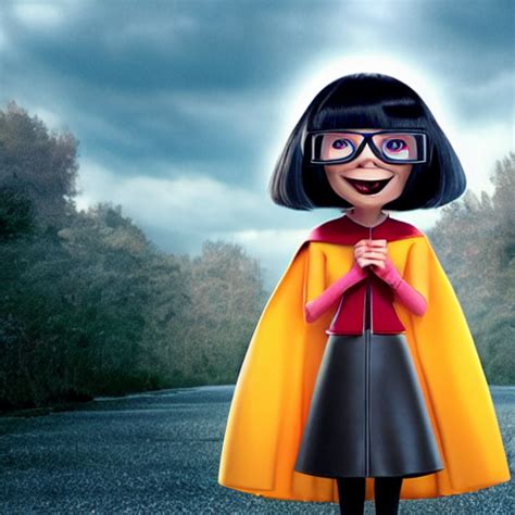 Prompthunt An Edgy Edna Mode Wearing A Cape Pixar 2018