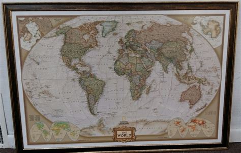 World Ng Executive 46x30 Wood Frame This Earth Toned Wall Map Of