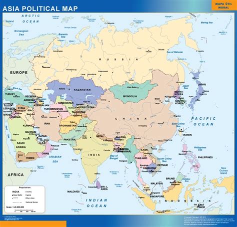 Asia Political Wall Wall Map Laminated Wall Maps Of The World