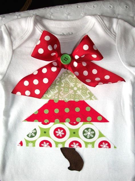 Long Sleeve Funky Christmas Tree Bodysuit Appliqued Red And Green 0