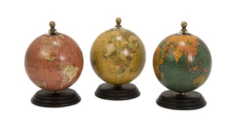 Imax 73027 3 Antique Finish Mini Globe On Wood Base Artwork Set Of 3