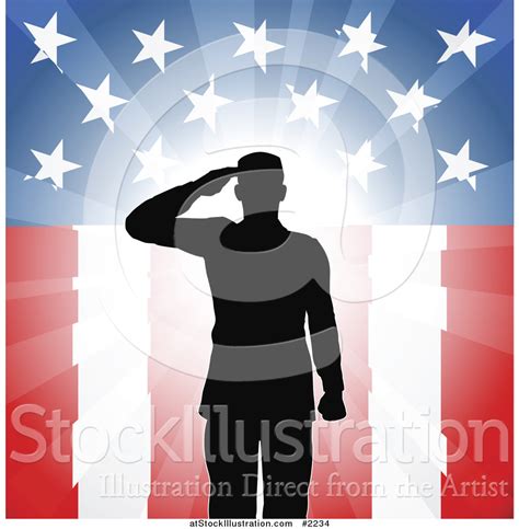 Vector Illustration Of A Silhouetted Soldier Saluting Over American