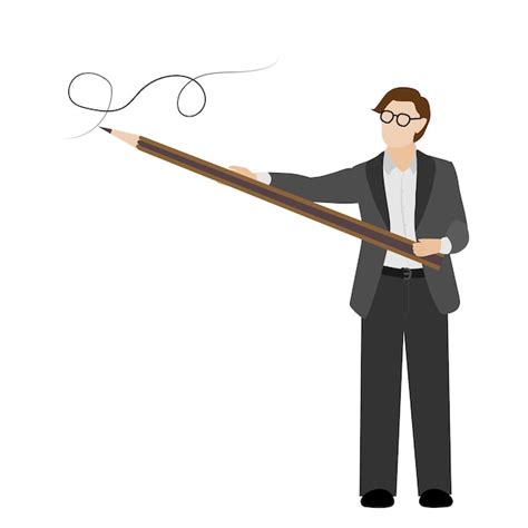 Premium Vector Young Person In A Suit Holding Big Pencil Flat Style