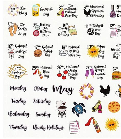 May Wacky Holidays Planner Stickers Calendar Stickers Etsy