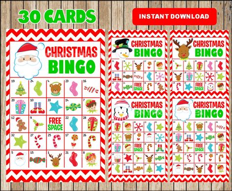 30 Free Printable Christmas Bingo Cards