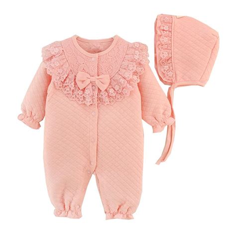 Newborn Baby Girl Clothes Cotton Coveralls Rompers Princess Lace Infant Clothing Set Romper Hat