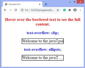 Css Text Overflow Property Javatpoint