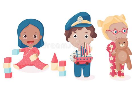 Vector Set Of Cute Little Kids With Toys Stock Vector Illustration