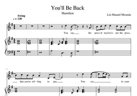 Hamilton Youll Be Back Free Sheet Music Pdf For Piano The Piano Notes
