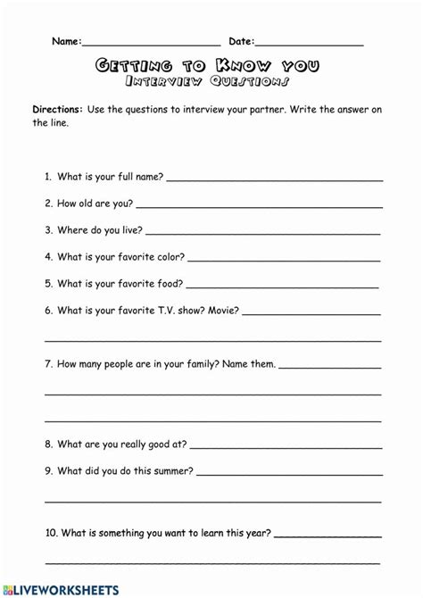 Free Getting To Know You Worksheets