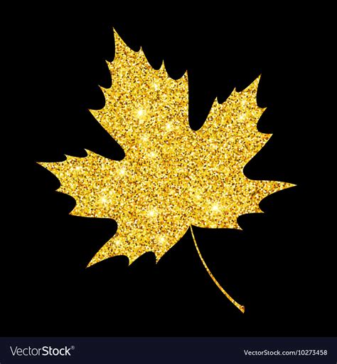 Golden Glitter Textured Fall Leaf Autumn Gold Vector Image