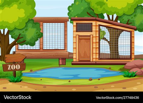 Background Scene Zoo Park With Empty Cages Vector Image