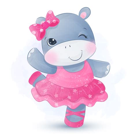 Watercolor Hippo Vector Png Images Adorable Dancing Hippo Illustration