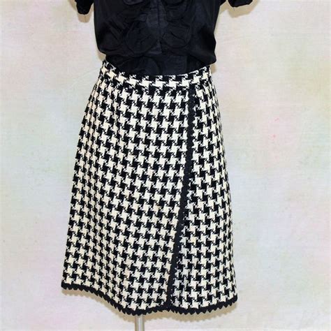 Vintage Houndstooth Skirt Handmade A Line Skirt Black And Etsy
