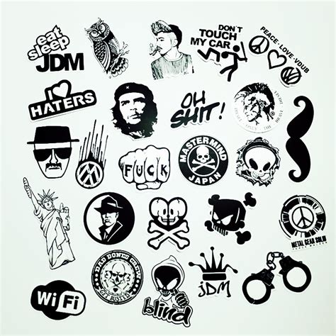 50 Pcs Black And White Cool Diy Stickers For Skateboard Laptop Luggage