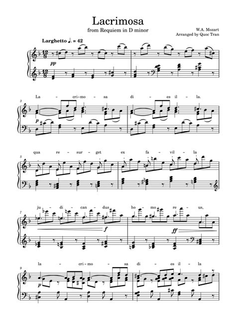 Jännittynyt Napa Mozart Lacrimosa Piano Notes Litra Luettelo Neito