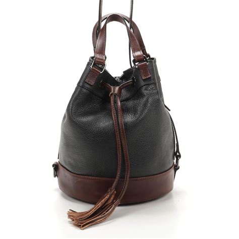 Divina Firenze Two Way Bucket Bag In Grained Black And Mahogany Brown