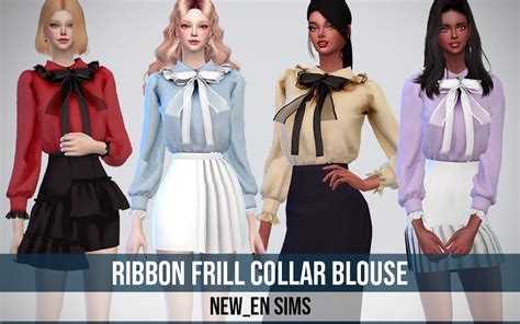 Newen Sims4 Ribbon Frill Collar Blouse Top Newen092